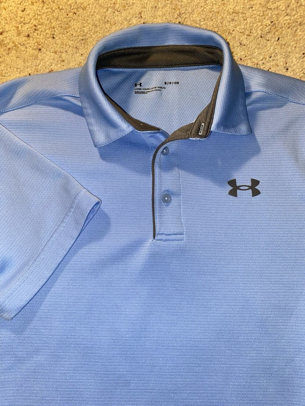 Under Armour Mens Small Golf Polo Light Beach Blue Polyester Work Outdoor Shirt